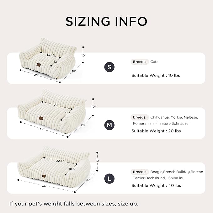 Bedsure ComfyFleece™ Cute Cat Couch for Pets - As Seen on TV on Good Day New York, Fuzzy Cats beds for Indoor Cats with Removable Washable Cover, Supportive Pet Sofa, 24inch, Cream