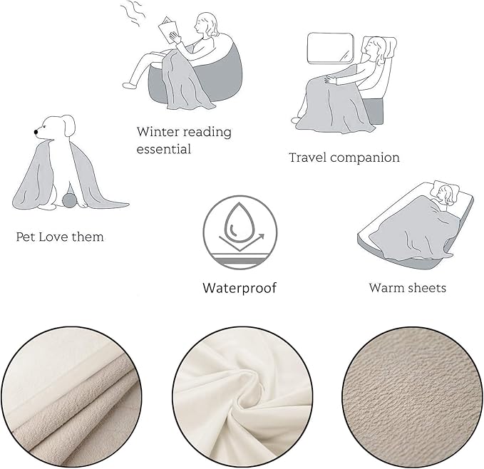 Ameritex Pet Bed Blanket Reversible 100% Waterproof Velvet Super Soft for Sofa and Bed (82x102 Inches, Cream+Beige)