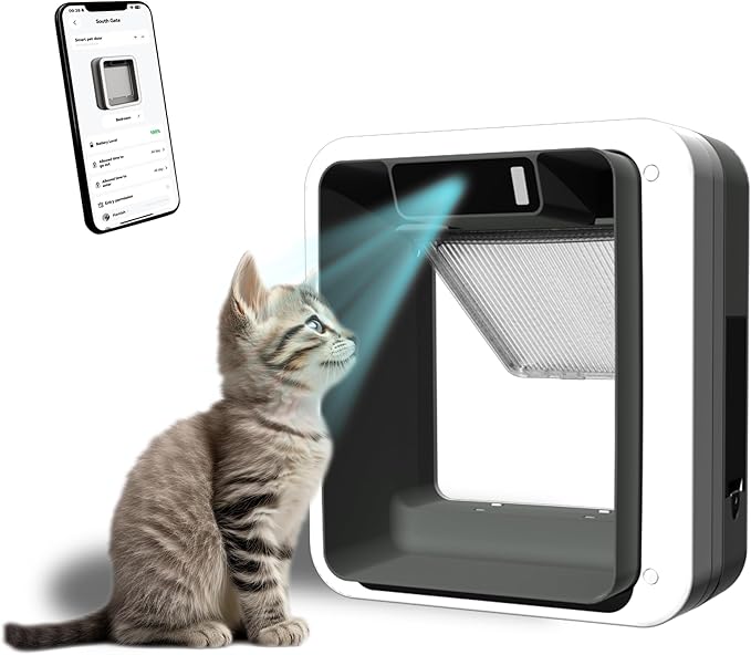 Smart Cat Door with Face Recognition – No Collar Needed, Keyless Entry for Cats（Outer Size 11.4"x10.4"）, App-Controlled Cat Door, Dual Power: Rechargeable Battery or Plug-in