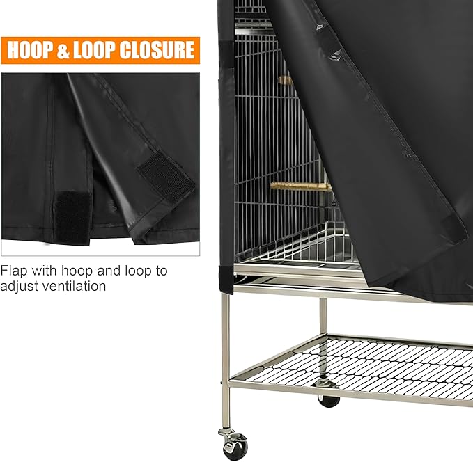 Bird Cage Cover, Pet Bird Cage Cover for Night Heavy Duty Oxford Cloth with Coating Layer, Universal Shade for Parakeet, Parrots, Cockatiel, and Small Animals, Without Cage(Black, 38x24x48in)