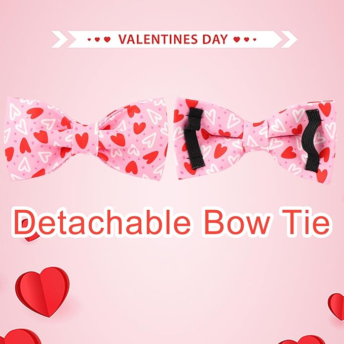 Valentine’s Day Dog Collar with Bow Tie, Red Heart Bowtie Collar with Metal Buckle, Valentine’s Day Gift Pet Collar for Puppy Girl Boy Dog or Cat, Wedding Dog Collar, XS, Neck 8-12in