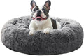 JOLLYVOGUE Calming Dog Bed Large Size Dog, Anti-Anxiety Donut Large Pet Bed, 36 inches Fluffy Faux Fur Round Cat Bed, Fits up to 75 lbs Pets (Smoke Black)