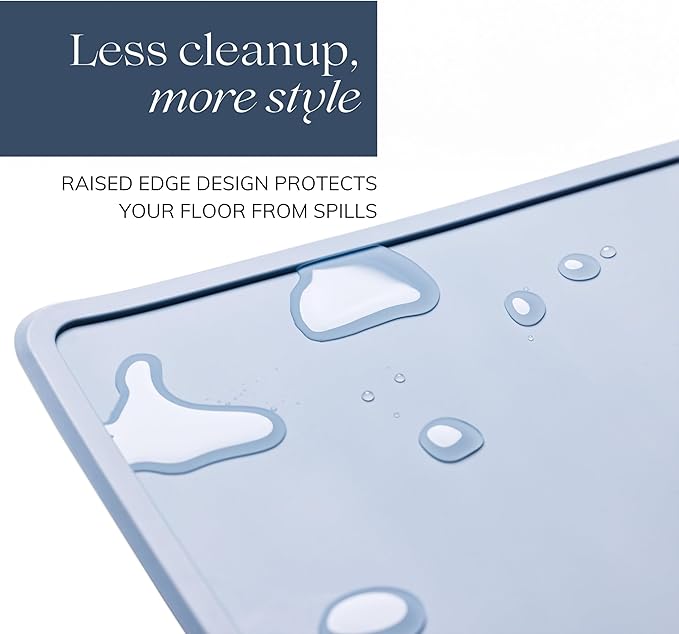 Remy+Roo Dusty Blue Silicone Dog Food Mat for Pet Bowl | 100% Waterproof | Non-Slip | Dishwasher Safe