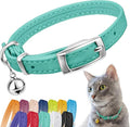 CollarDirect Leather Cat Collar, Cat Safety Collar with Elastic Strap, Kitten Collar for Cat with Bell Black Blue Red Orange Lime Green (Neck Fit 8"-11", Mint Green)