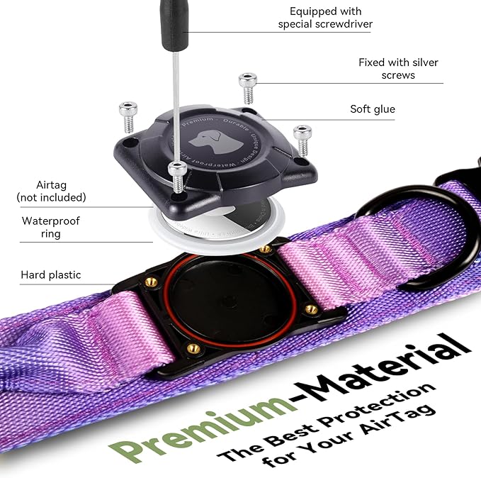 2026 Upgrade Waterproof AirTag Dog Collar, Military Tactical Dog Collar with AirTag Holder, Comfortable Control Handle and Metal Buckle, GPS Dog Collar Holder for Medium to Large Dogs (90s Retro,XL)