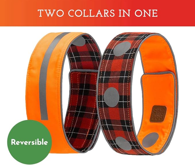 SPOT THE DOG! Reflective Dog Collar - Adjustable Pet Collars, Safe, Durable, Comfortable Dog Walking Accessories for Large Dog, Hunting Dog, Puppy, Boy, Girl Dog Collars (Blaze Orange, Red Plaid, XL)