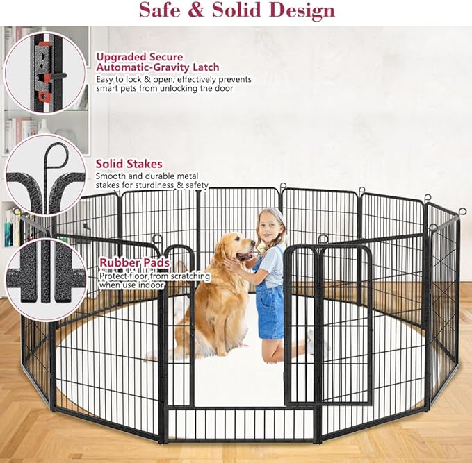 Dog Playpen Outdoor Dog Fence for Yard, 32inch 24 Panels Dog Pens Outside Anti-Rust Pet Playpen Exercise Pen with Lock for Large Medium Pets, Portable Pet Fence for Yard RV Camping