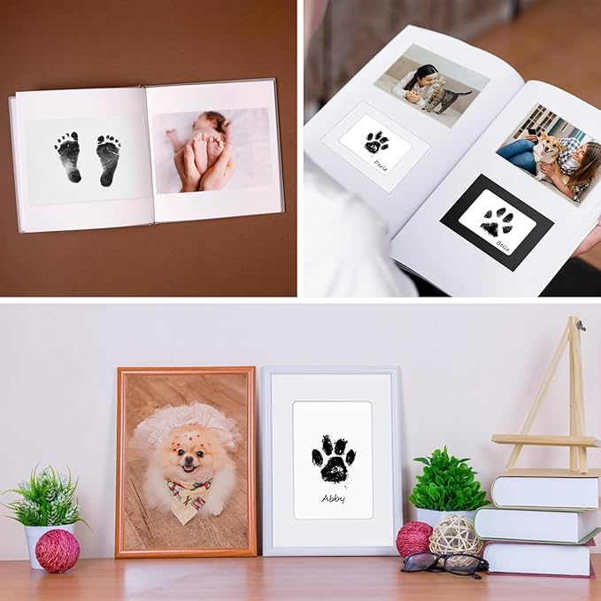 Nabance Inkless Paw Print Kit for Dogs, Cats with 3-Pcs Round Ink Pad & 2 Paper Frame, Clean Touch Dog Nose & Baby Handprint Kit, Pet Paw Print Impression Kit, Keepsake Gifts for Pet Lovers, New Moms