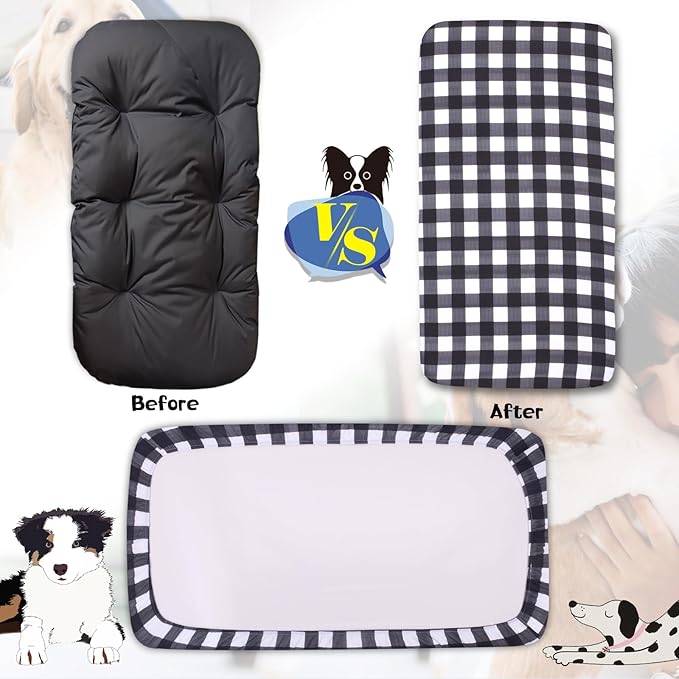 Replacement Dog Bed Covers Elastic Edged Washable Pet Bed Protector with Black Lattice Pattern Design for Medium & Large Pet Beds, Cover Only (Black Lattice, 36x27x6 Inch)