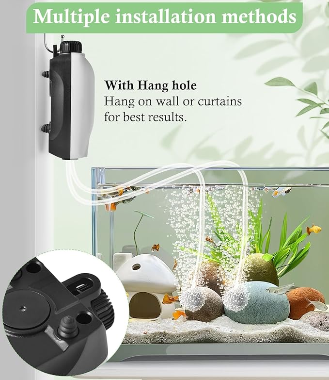 HITOP 2W Nano Whisper Aquarium Air Pump, 57GPH Adjustable Dual Outlet Fish Tank Oxygen Pump, Aquarium Aerator for 1-50 Gallon Fish Tanks