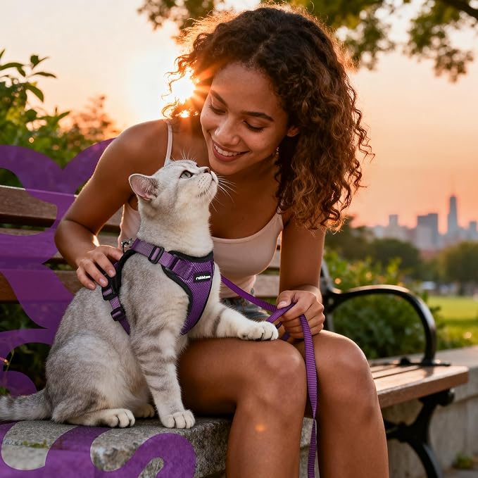 rabbitgoo Cat Harness and Leash for Walking, Escape Proof Soft Adjustable Vest Harnesses for Cats, Easy Control Breathable Reflective Strips Jacket, Purple, XXS