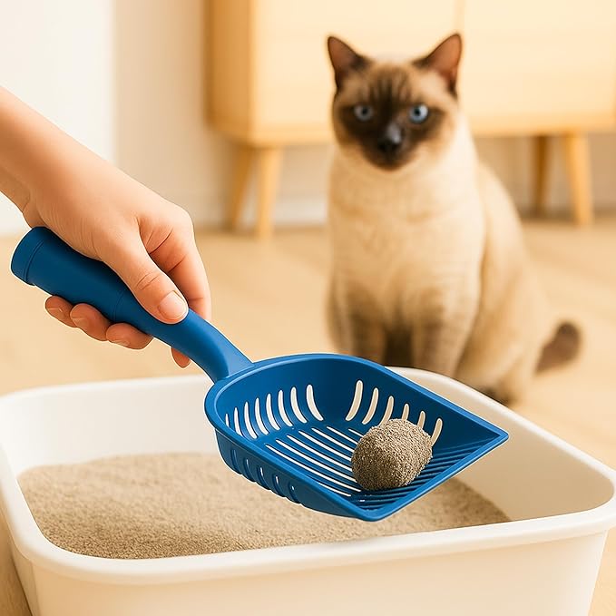2-in-1 Pooper Scooper with Bag Attachment, Cat Litter Shovel Scoop with Bag, Built-in Dispenser, Includes Trash Roll, Rinse-Clean, Anti-Stick, Smart Sifter, Long Handle (Blue)