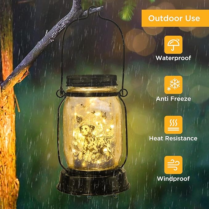 Dalmatian Gifts for Women/Men Dalmatian Solar Lanterns Mom Birthday Spotted Dog Lovers Lantern Pet Loss Firehouse Dog Memorial Lights Solar Garden Decoration for Yard, Patio,Backyard,Porch Torches
