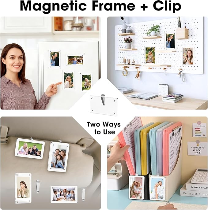 16 PCS Car Picture Holder, Car Visor Photo Clip, Acrylic Magnetic 3 Inch Car Photo Holder for Sun Visor Horizontal & Vertical Display, Personalized Car Decor Accessories for Family, Couple, Pet Photos