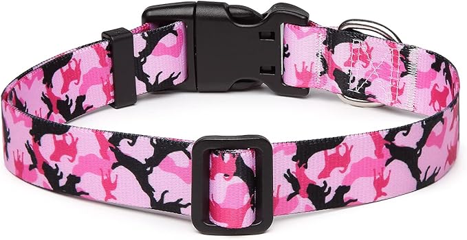 Mercano Adjustable Dog Collar - Special Design Patterns, Soft Nylon Comfortable Sturdy Pet Collar for Small Medium Large Dogs (L, Dog Camouflage Pink)