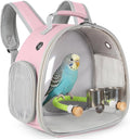 Small Bird Travel Backpack Carrier Cage with Cups, Backpack to Transport Backpack Carrier with Clamp Cups Stand Perch for Parakeet Cockatiel Budgies Vet Carry Book Bag Pink