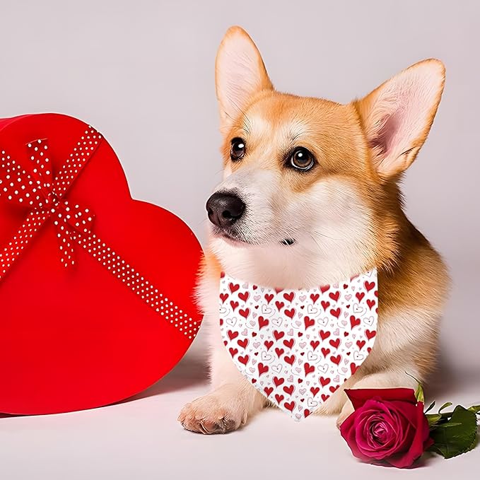 Heart Dog Bandana, 2 Pack Adjustable Holiday Party Birthday Pets Heart Bandana Triangle Bibs Cat Scarf Set