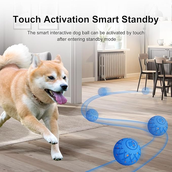 Interactive Dog Ball, Automatic Moving, Bouncing and Rotating, Silent Foam Material, IP54 Waterproof Rating, Smart Active Rolling, Stimulation Toys for Medium and to Keep Them Busy (Blue)