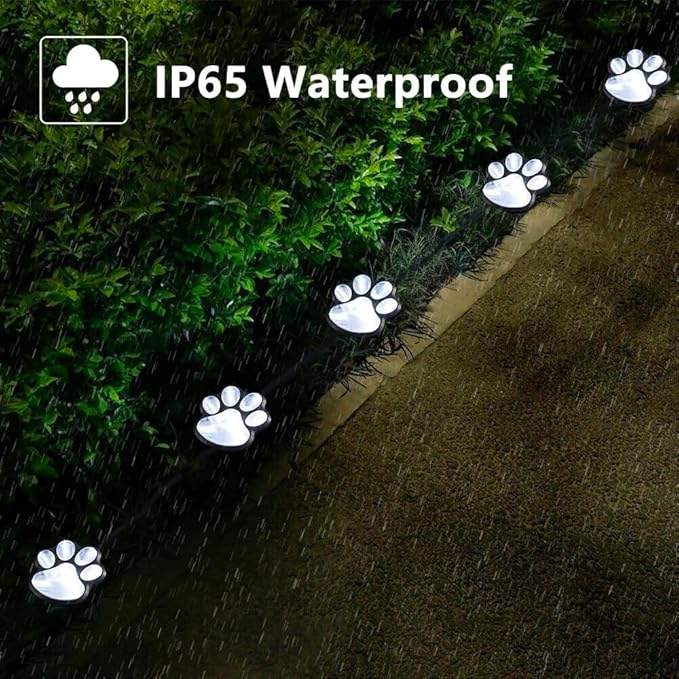 Paw Print Solar Lights - Outdoor Garden Decoration Waterproof, Cat Dog Animal Set (4), Pet Cemetery, Grave Memorial, Gifts for Pet Lovers (Cool White)