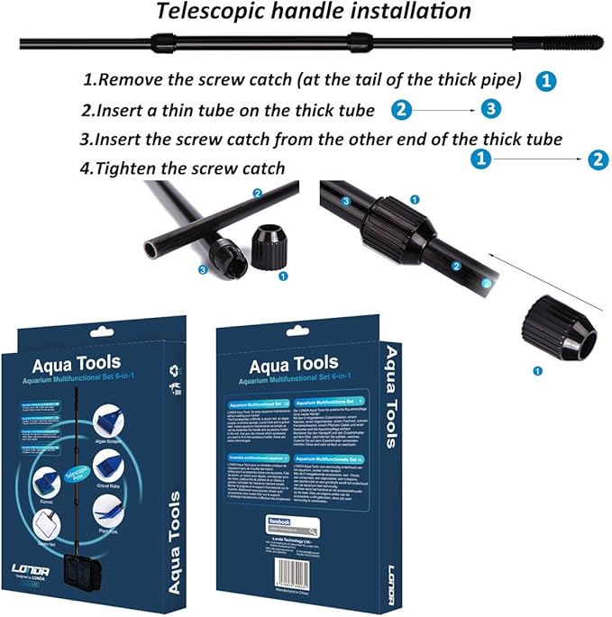 Aquarium Cleaning Tool Set, Fish Tank Cleaning 6-in-1 Set with Nets, Sponge Brush, Plant Fork, Scraper, Rake
