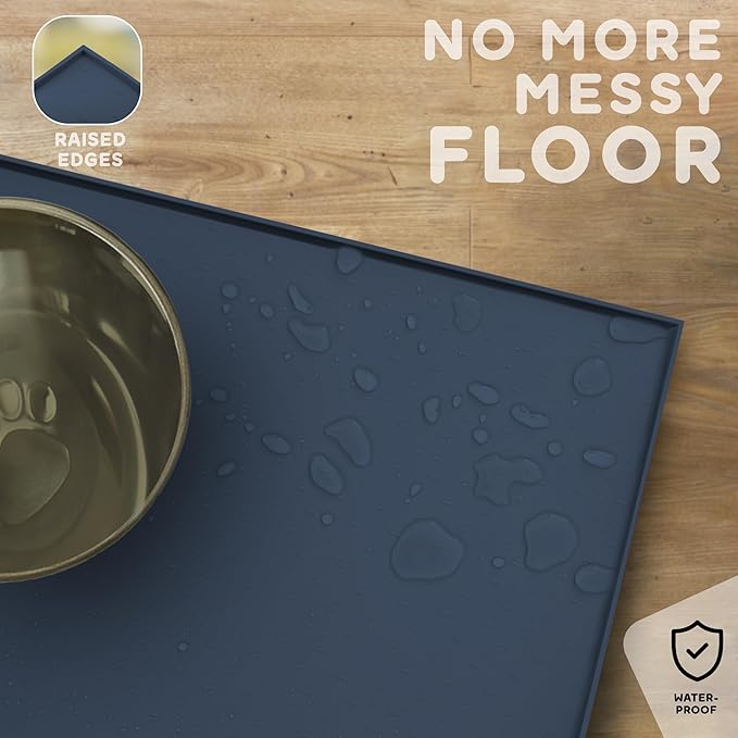 Dog Food Mat - Raised Edges Dogs Mat for Food and Water Prevent Spill, Waterproof Cat Food Mats Protect Floors, Easy Clean Dog Bowl Mats for Food and Water, Silicone Pet Food Tray