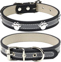 PETCARE Reflective Dog Collar with Cute Paw Rivet Studded Funny Soft PU Leather Adjustable Puppy Dog Collars for Small Medium Large Dogs Cats (Black,X-Large)