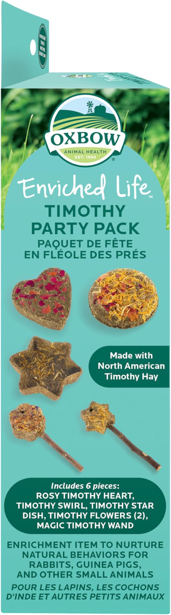 Oxbow Enriched Life Timothy Party Pack – Rabbit and Guinea Pig Toys, Chinchilla and Hamster Enrichment, Small Pet Accessories for Cages, Bunny Chew Toys Made with Timothy Hay, 6 Piece Variety Set