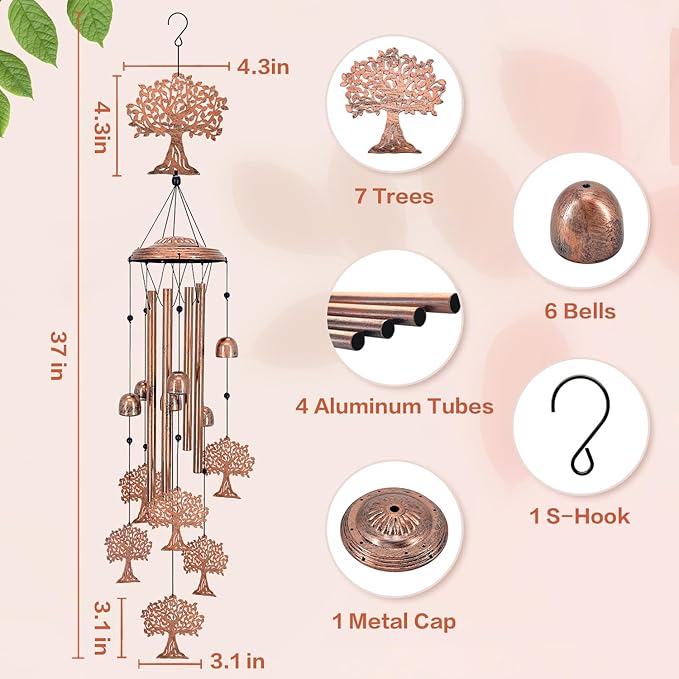 Tree of Life Wind Chimes for Outside,Tree of Life Gifts for Women/Men/Sympathy Gift/Memorial Gifts/Birthday Festival Metal windchimes Outdoors/Indoors,Patio,Garden Decor,Home,Yard