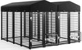 Sino Luban 2PCS Outdoor Dog Kennel Outside Run with Doggy Door, Swivel Feeder&Roof - 8x4x6FT Large Dog Kennels Pens Outside for Large Dogs Breed - Heavy Duty Cage (Can Connect to Your Dog House)