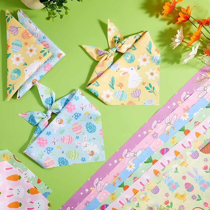 Weewooday 50 Pcs Easter Dog Bandanas Bulk with Bunny Rabbit Egg Carrot Pattern Soft Bibs Adjustable Triangle Pet Scarf Bowtie for Small Medium Large Costume Grooming(25.6 x 17.7 x 17.7 Inch)