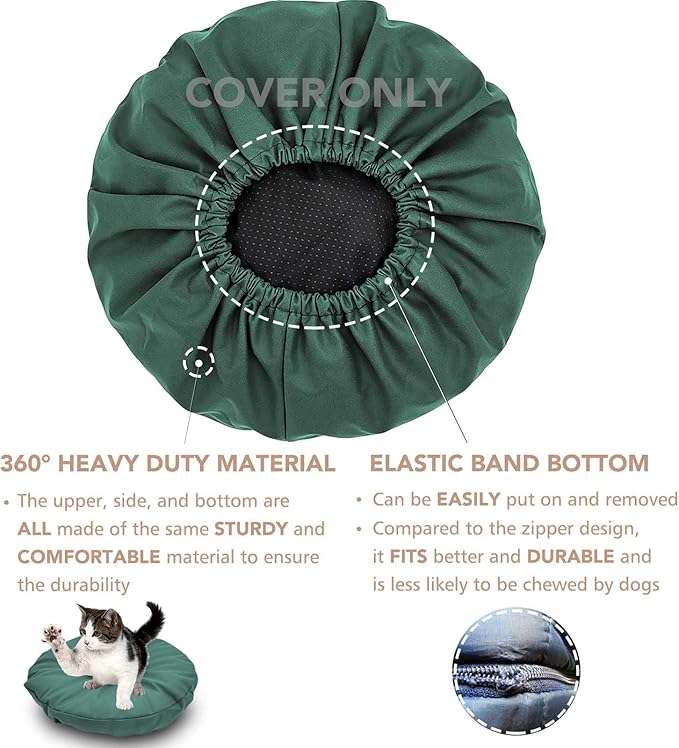 Dog Bed Cover Waterproof Replacement Machine Washable Covers for Dog Bed Heavy Duty Scratch Resistant Mattress Protector Pet Bed Round 36x36 Inch Cover Only Dark Green