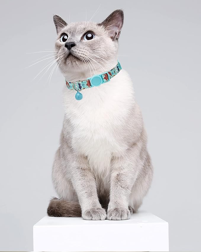 SOLMOONY Cute Cat Collar for Girl Boy,Colorful Breakaway Cat Collars with Bell 2 Pack，Adjustable Printed Nylon with Safety Buckles Kitten Collar (Fox)