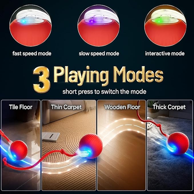 Purrmitive 2026 Durable Interactive Cat Toys for Indoor Cats, Dog Toys Ball, Rolling Pet Ball, Smart Automatic Cat Chase Balls Toy, Interactive Dog Toys Speedy Tail,Kitten & Cat Toys Interactive (Red)