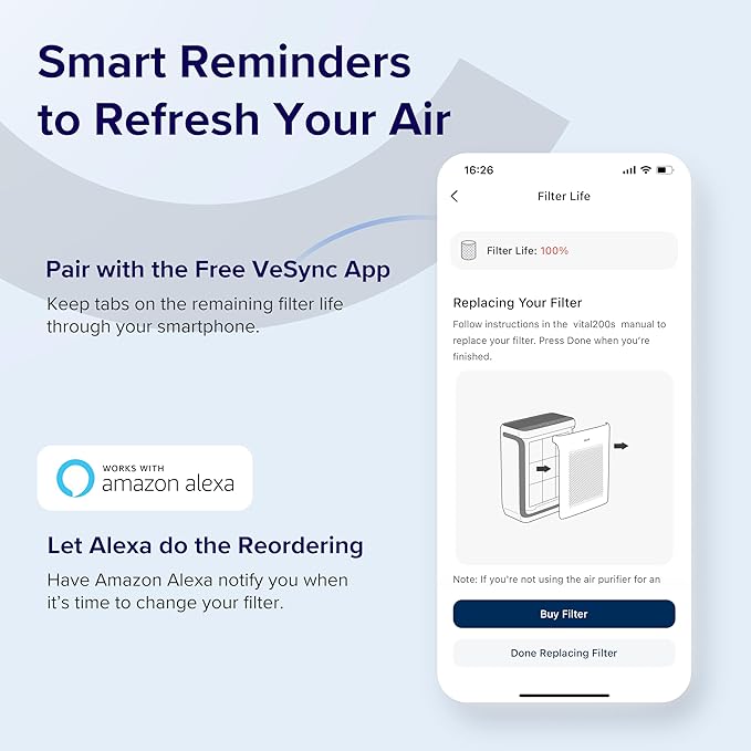 LEVOIT Genuine Vital 200S-P Air Purifier Smoke Remover Replacement Filter, Supports HEPA Sleep Mode, 4-in-1 High-Efficiency Activated Carbon Filter, Vital 200S-RF-SR, 1 Pack, Blue