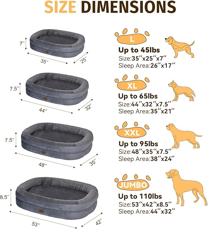 Orthopedic Waterproof Large Dog Bed: Memory Foam Washable Dog Bed with Bolsters -Removable Orthopedic Cover for Medium L XL Large Sized Pet-Non-Slip
