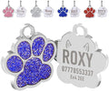 EDSG Cat Dog Tags Personalized for Pets, Dog Name Tags Cat Name ID Tag, Engraved Dog Tags Dog ID Tags Small Glitter Bling ID Tag Paw Print for Cat Pet Dog Puppy(Blue,Design 3)
