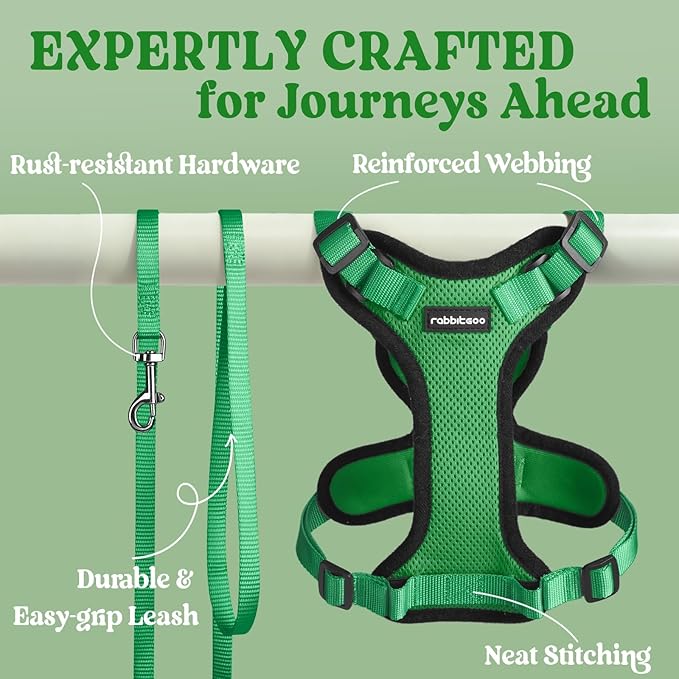 rabbitgoo Cat Harness and Leash for Walking, Escape Proof Soft Adjustable Vest Harnesses for Cats, Easy Control Breathable Reflective Strips Jacket, Grass Green,M