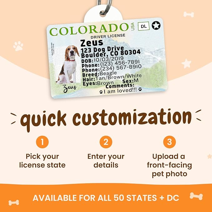 PawFurEver Personalized Dog Driver License ID Tag for Dogs & Cats - Custom Pet License Dog ID Tags Personalized Heavy Duty with Name, Photo & Phone Number, 50 States + DC (Oklahoma, Tag)