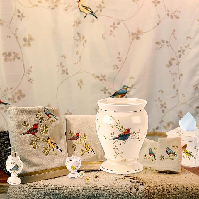 Avanti Linens - Lotion Pump/Soap Dispenser, Countertop Accessories, Nature Inspired Bathroom Decor (Gilded Birds Collection)