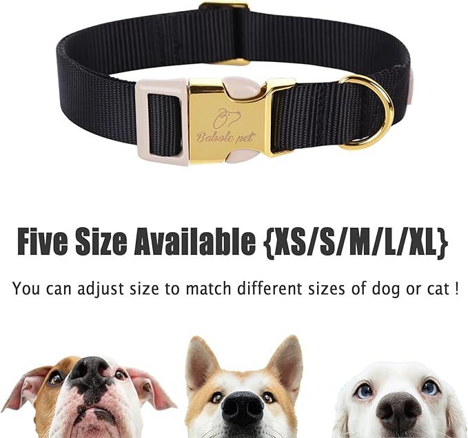 Nylon Dog Collar - Adjustable Black Soft Webbing Dog Collars for Small Medium Large Dogs Boy Girl Puppy Collar with Safety Metal Buckle M