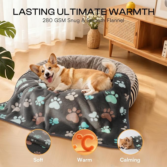Luciphia 1 Pack 6 Dog Blankets Cat Soft Fluffy Fleece Pet Blanket Warm Cute Print Design Puppy Kitten Doggy Paw Small(23"x16")