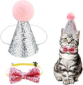Christmas Pet Party Jazz Hat and Blingbling Bow Tie Breakaway Collar Set, Adjustable Headband for Kitten Puppy Small Dogs Cats (01 Pink)