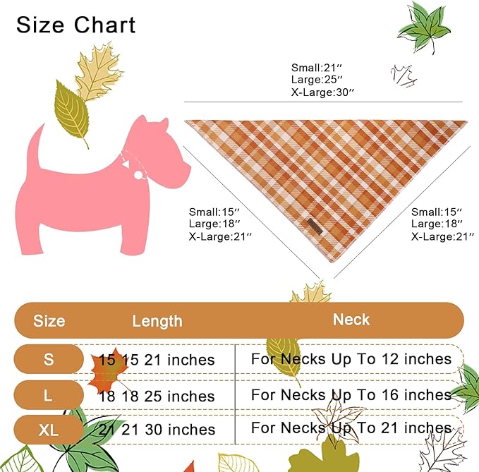 Fall Dog Bandana – Autumn Plaid Triangle Scarf for Small Medium Large Dogs, Soft Cotton Pet Bib for Halloween Thanksgiving, Adjustable Dog Kerchief for Daily Wear