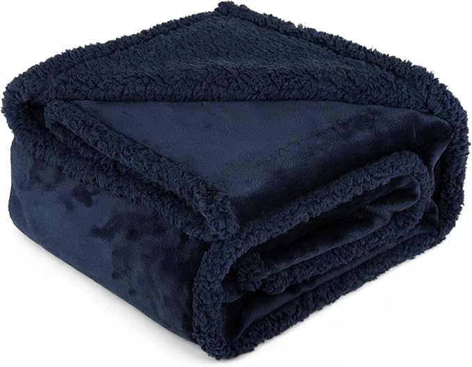 Waterproof Dog Blanket for Large Dogs - Reversible Washable Pet Blanket, Soft Sherpa Fleece Furniture Protector, Cat Throw Bed Couch, Navy,50"x60"