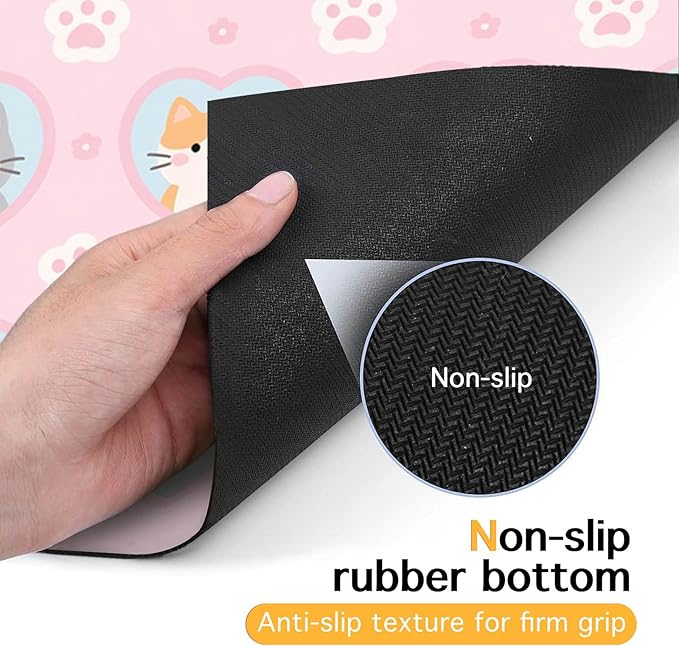 Cat Feedings Mats 20x12 inch Pink Kitten Print Pet Bowl Placemat Non Slip Mat for Cat Food and Water Indoor Kitty Feeding Station Cute Cats Meal Mats for Small Pets Kitchen Floor Use