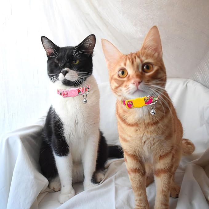 azuza 4 Pack Cat Kitten Collar Breakaway with Bell Quick Release Safe Buckle Adjustable Cat Kitten Collar