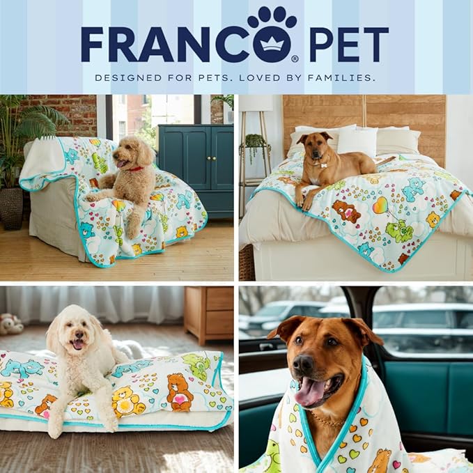 Franco Pet Care Bears XL Oversized Super Soft Cozy Waterproof Sherpa-Backed Blanket Throw for Large Dogs, Couch/Bed/Car, 60x80 (Officially Licensed Product)