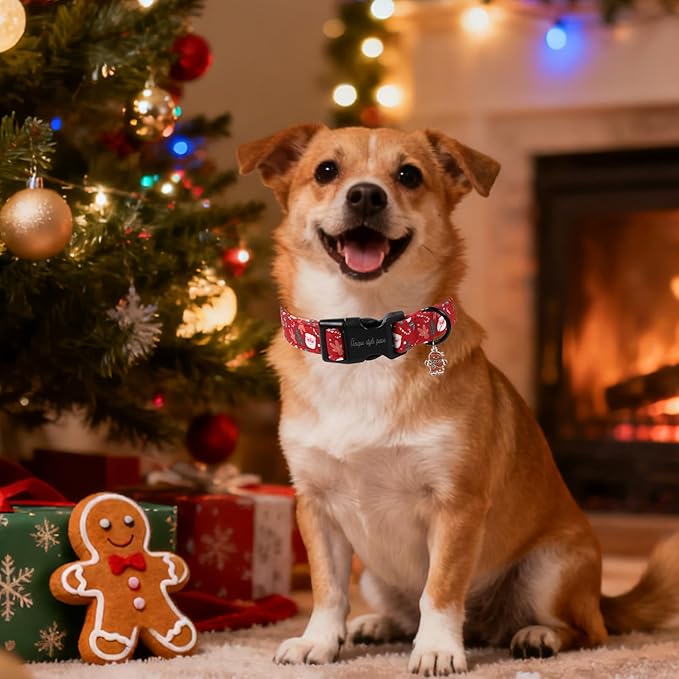 Christmas Dog Collar, Unique Style Paws Santa Claus Dog Collar for Christmas Comfortable Red Pet Collar with Lightweight Plastic Buckle for Holiday, Fancy Dog Gift