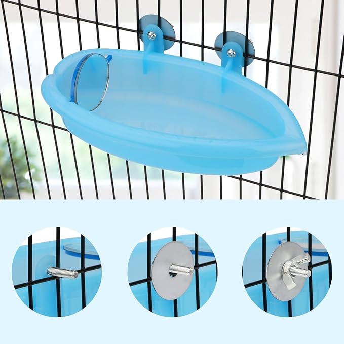 Hypeety Bird Bath with Mirror Portable Bird Bath Bird Bathroom for Pet Parrots Bathing Tub Bath Box Bird Shower Bathtub Accessories (Blue-Bird Bathtub with Mirror)