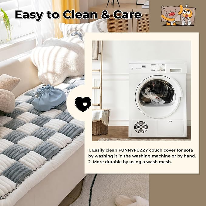 FUNNY FUZZY Pet Couch Covers for Sofa, Couch Covers for Dogs Washable Dog Couch Cover Protector Cream-Colored Furniture Sofa Covers for Dog Handmade Pure Cotton Pet Bed Mat (Grayish Blue, 27.6"×59.1")